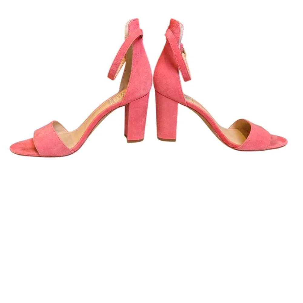 Vince Camuto Pink Heels Block Sandal Suede Strap Dressy Summer Formal Barbiecore - Picture 2 of 8